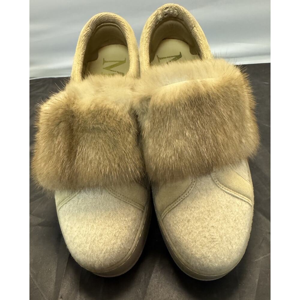 Max Mara Taula Mink Fur Trim Cashmere Sneakers Beige Quiet Luxury Slip On 8